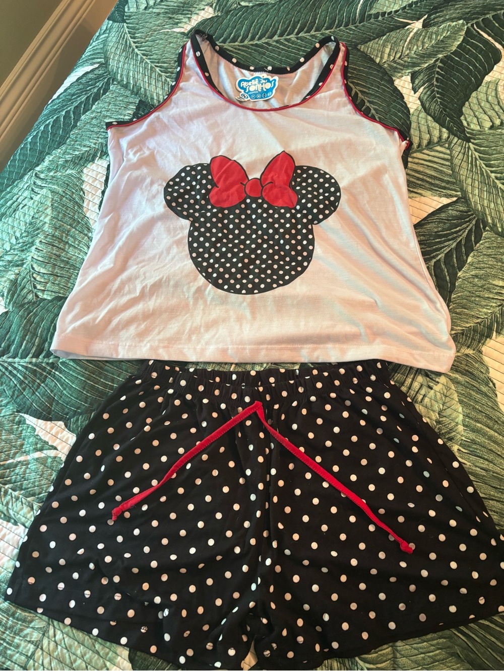 Minnie Mouse Polka Dot Pajama Set - White & Black with Red Accents